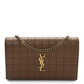 SAINT LAURENT Lambskin Carre Quilted Cassandre Chain Wallet Brown