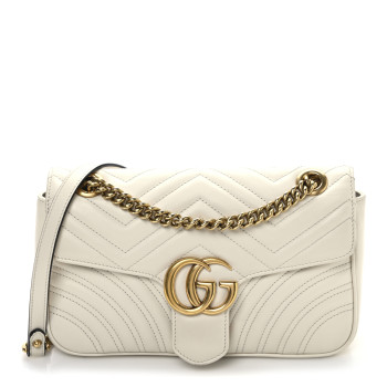 GUCCI Calfskin Matelasse Small GG Marmont Shoulder Bag White