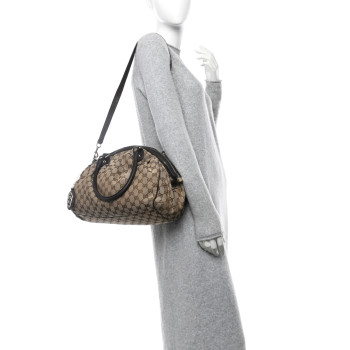GUCCI Monogram Medium Sukey Boston Bag Brown