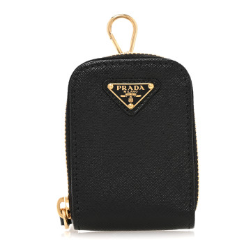 PRADA Saffiano Triangle Zip Around Mini Pouch Black