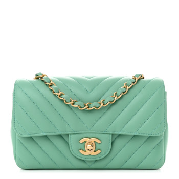 CHANEL Lambskin Chevron Quilted Mini Rectangular Flap Green