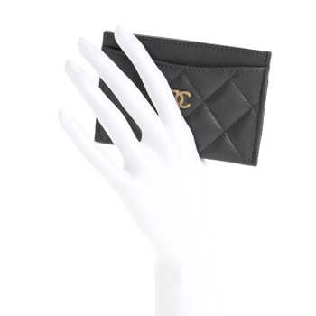 CHANEL Caviar Quilted Card Holder Grey