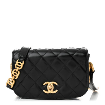 CHANEL Shiny Calfskin Quilted Suede Goatskin Mini Messenger Black