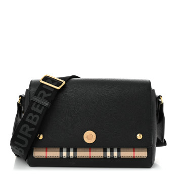 BURBERRY Coated Canvas Calfskin Vintage Check Medium Note Crossbody Bag Black