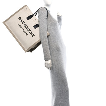 SAINT LAURENT Linen Calfskin Rive Gauche Tote Greggio Natural