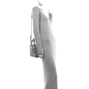 CHRISTIAN DIOR Lambskin Cannage Small My ABCDior Lady Dior Grey