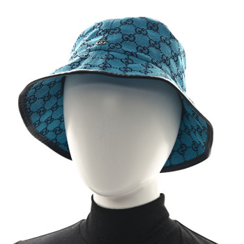 GUCCI Monogram Multicolor New Sakai Calfskin Bob Malibu Bucket Hat L Light Blue
