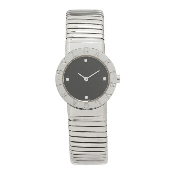 BULGARI Stainless Steel Diamond 26mm Tubogas Quartz Watch Black
