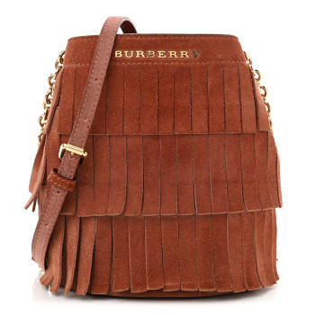 BURBERRY Suede Fringe Mini Bucket Bag Russet Pink