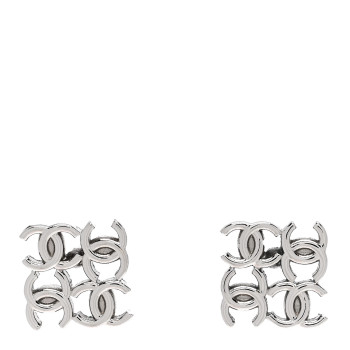 CHANEL CC Logo Stud Earrings Silver