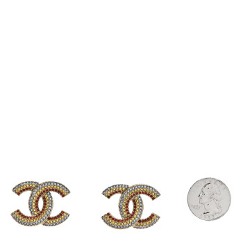 CHANEL Crystal CC Earrings Gold Multicolor