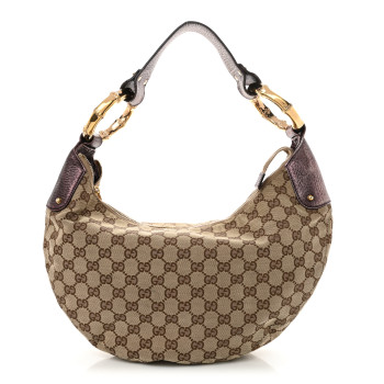 GUCCI Monogram Bamboo Ring Hobo Aubergine