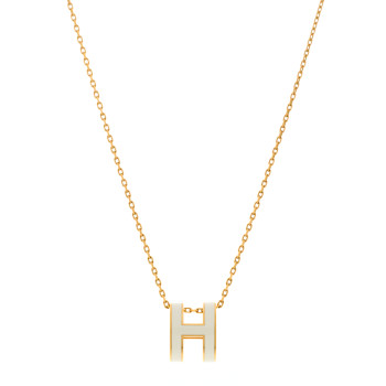 HERMES Lacquered Gold Pop H Pendant Necklace White