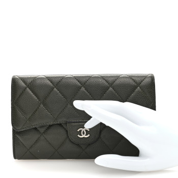CHANEL Caviar Quilted Large Flap Wallet Dark Green