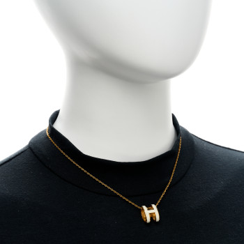 HERMES Lacquered Gold Pop H Pendant Necklace White