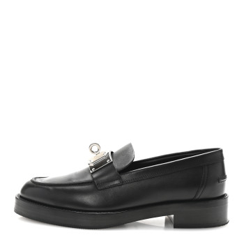 HERMES Calfskin Womens Hot Loafer 38 Black