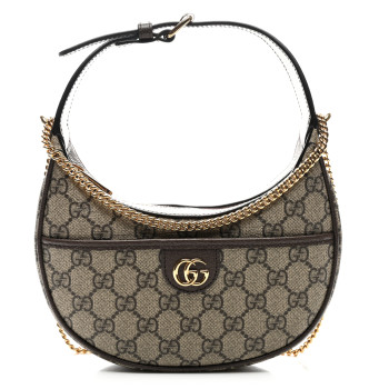 GUCCI GG Supreme Monogram Textured Calfskin Small Ophidia Shoulder Bag Beige Ebony New Acero