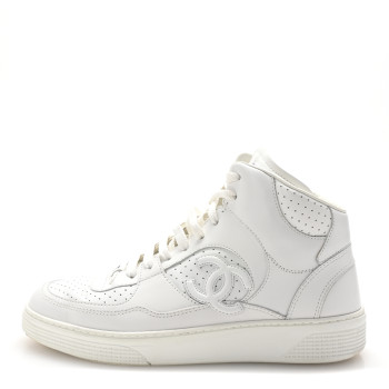 CHANEL Calfskin CC High Top Sneaker 38.5 White
