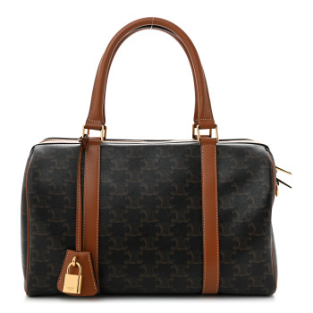 CELINE Triomphe Canvas Calfskin Boston Bag Tan