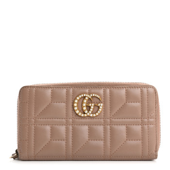 GUCCI Calfskin Matelasse Pearly GG Marmont Zip Around Wallet Porcelain Rose