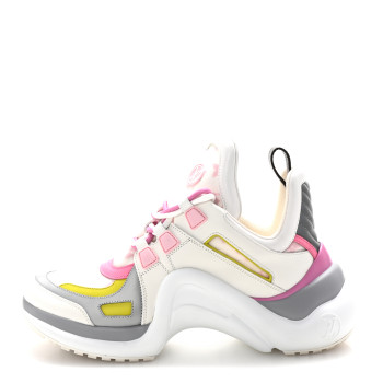 LOUIS VUITTON Calfskin Technical Nylon LV Archlight Sneakers 39 White Pink Yellow