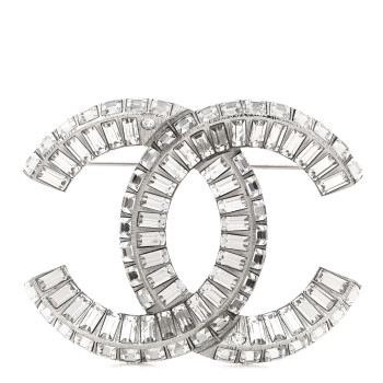 CHANEL Baguette Crystal CC Brooch Silver