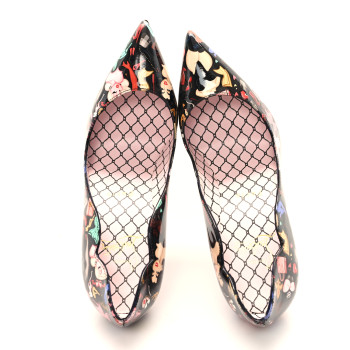 CHRISTIAN LOUBOUTIN Patent Bored Lin Resille Hot Chick 100 Pumps 35.5 Black Multicolor