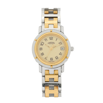 HERMES Stainless Steel 24mm Clipper Quartz Watch Gold