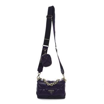 PRADA Nappa Re-Nylon Triangle Quilted Patchwork System Flap Shoulder Bag Viola