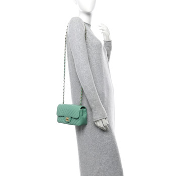 CHANEL Lambskin Chevron Quilted Mini Rectangular Flap Green