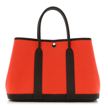 HERMES Toile Militaire Vache Country Garden Party 30 TPM Orange Mecano Chocolate