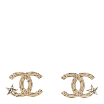 CHANEL Metal Crystal CC Star Earrings Gold