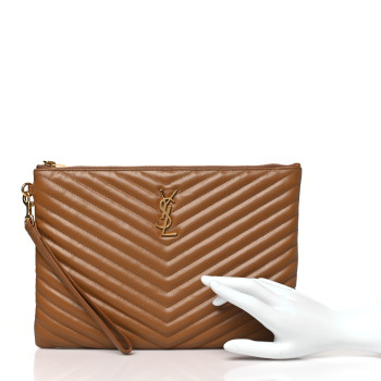 SAINT LAURENT Calfskin Matelasse Monogram Cassandre Tablet Pouch Cork