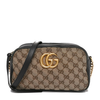 GUCCI Monogram Matelasse Diagonal Small GG Marmont Chain Shoulder Bag Beige Black