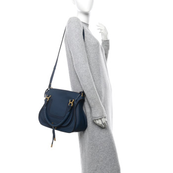 CHLOE Calfskin Braided Medium Marcie Double Carry Navy