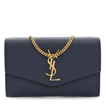 SAINT LAURENT Grain De Poudre Monogram Uptown Chain Wallet Blue Charron