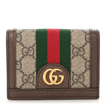 GUCCI GG Supreme Monogram Web Ophidia Card Case Beige New Acero
