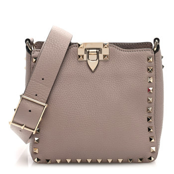 VALENTINO GARAVANI Pebbled Calfskin Mini Rockstud Flip-Lock Messenger Bag Poudre