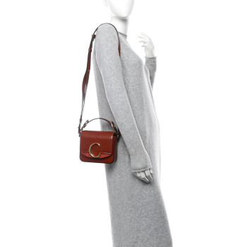 CHLOE Shiny Calfskin Suede Mini C Double Carry Sepia Brown