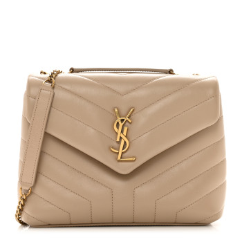 SAINT LAURENT Calfskin Y Quilted Monogram Small Loulou Chain Satchel Dark Beige