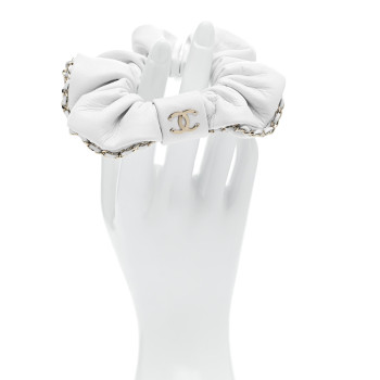 CHANEL Lambskin Chain CC Hair Scrunchie White