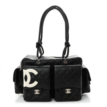 CHANEL Calfskin Quilted Large Cambon Multipocket Reporter Black White