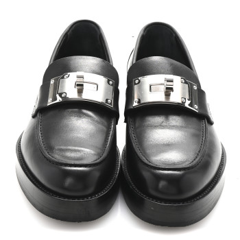 HERMES Calfskin Womens Hot Loafer 38 Black