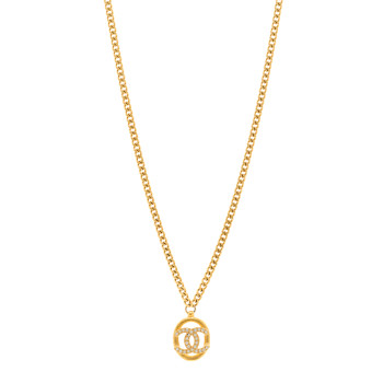 CHANEL Crystal CC Chain Pendant Necklace Gold