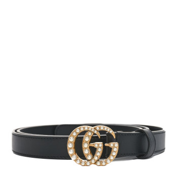 GUCCI Calfskin Pearl Double G 20mm Belt 95 38 Black Cream