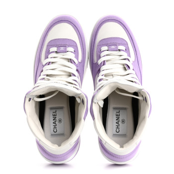 CHANEL Cotton High Top Sneakers 38 Purple White