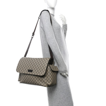 GUCCI GG Plus Monogram Messenger Diaper Bag Dark Brown