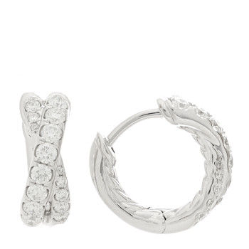 DAVID YURMAN 18K White Gold Diamond Crossover Pave Hoop Earrings
