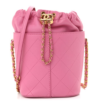 CHANEL Calfskin Small CC Chain Bucket Drawstring Bag Pink