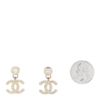 CHANEL Crystal CC Heart Drop Earrings Gold
